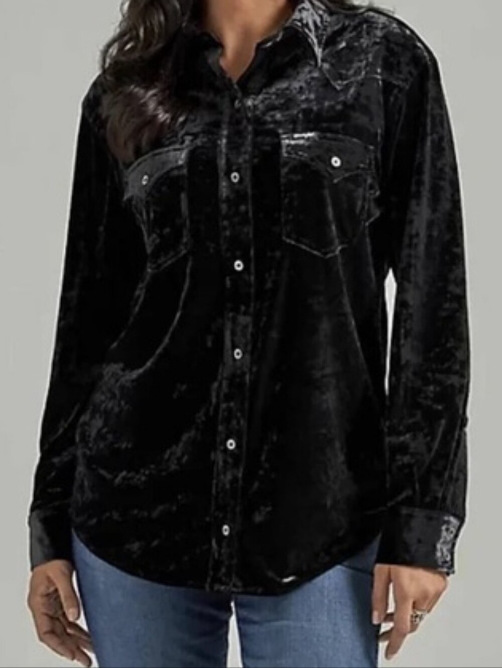 Wrangler Retro Black Mid Weight Crushed Velvet Long Sleeve Western Shirt NWT